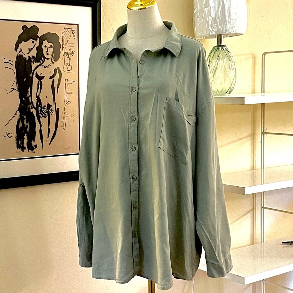 Risen,Oversized Viscous/Linen Blend,Buttoned Shirt,Roll & Button Sleeve,Size 2X - Picture 2 of 16